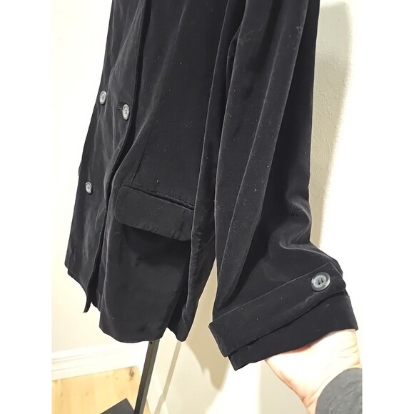 Vtg Grunge Black Velvet Pea Coat Double Breasted Beatnik Womens 1X Goth Rocker - Picture 3 of 6